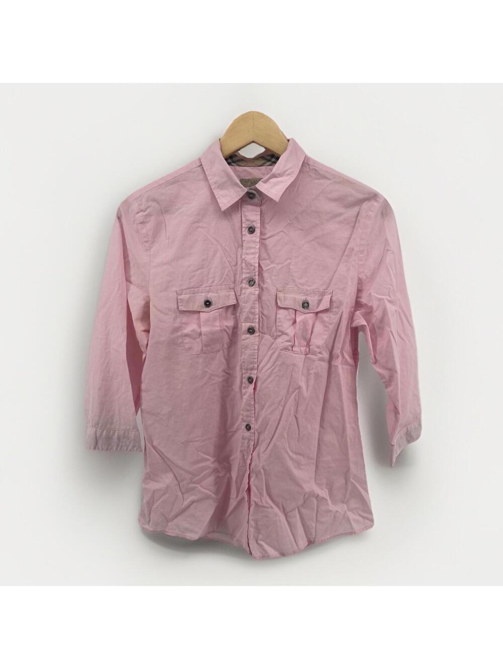 Burberry Brit Shirt Women M Pink Nova Check 3/4 Sleeve Button Up Vintage